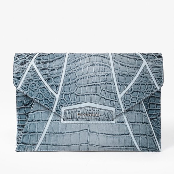 Givenchy Aqua Blue Crocodile Embossed Leather Antigona Clutch - Picture 2 of 10